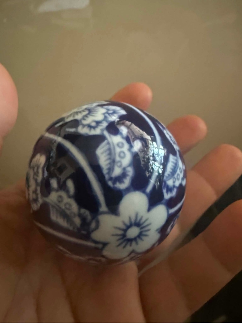 Blue and White Floral Decorative Ceramic Sphere